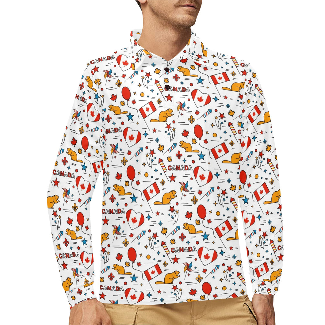 Canada Pattern Print Design 03 Men's Long Sleeve Polo Shirt