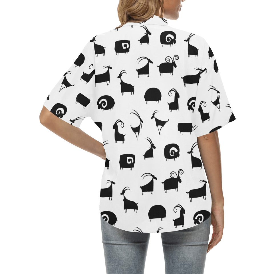 Goat ram pattern Women's All Over Print Hawaiian Shirt