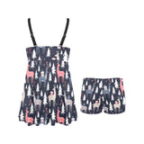 Deers Winter Christmas pattern Chest Sexy Pleated Two Piece Swim Dress