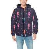 Watercolor colorful seahorse pattern Men's Padded Hooded Jacket