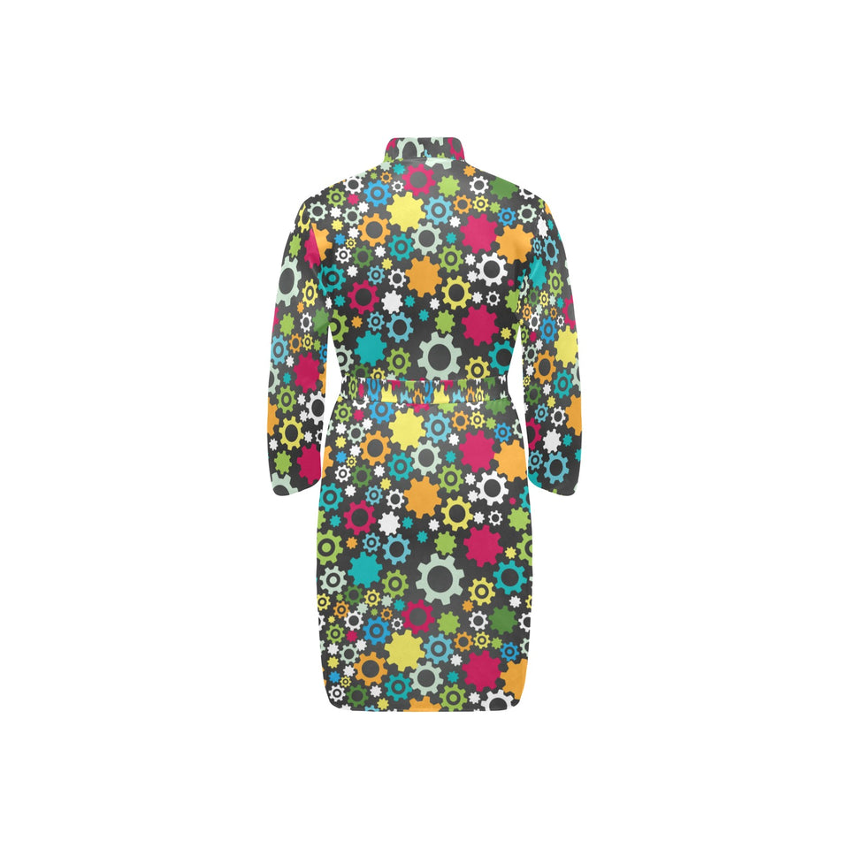 Gear Pattern Print Design 03 Men's Long Sleeve Belted Night Robe