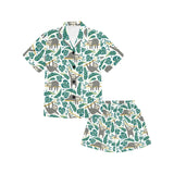Cute sloths tropical palm leaves white background Kids' Boys' Girls' V-Neck Short Pajama Set