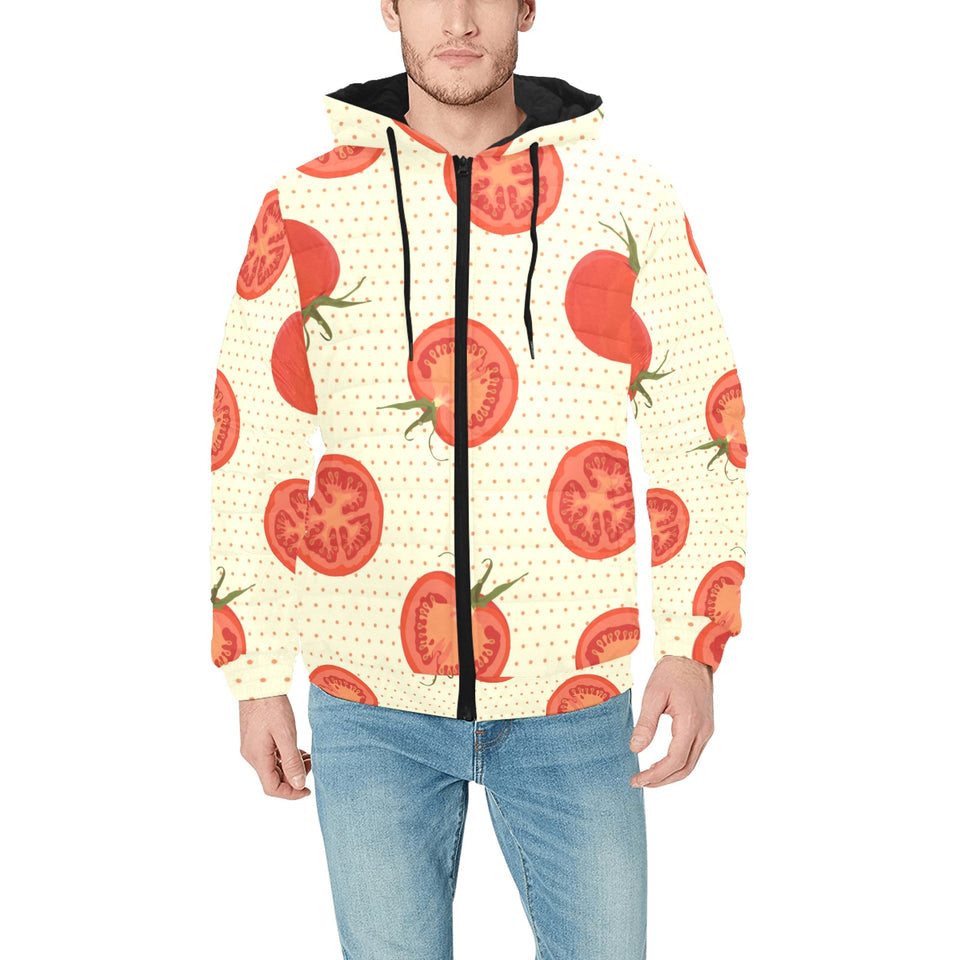 Tomato dot background Men's Padded Hooded Jacket