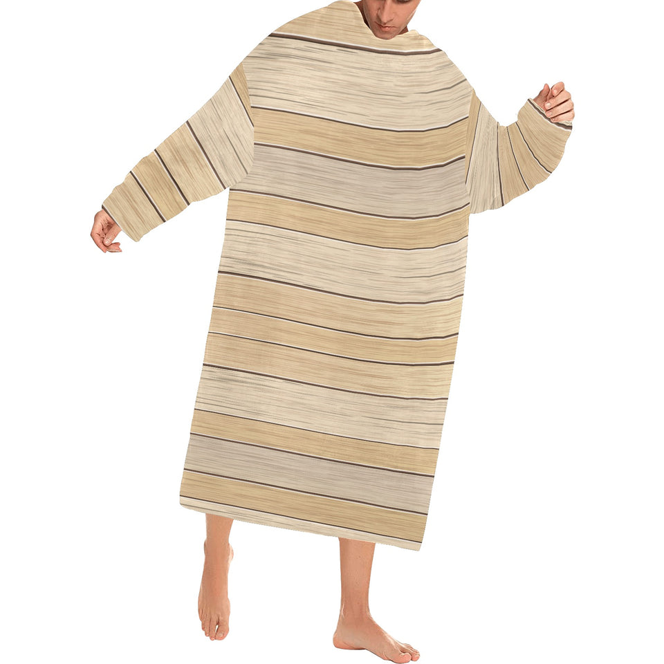 Wood Printed Pattern Print Design 01 Blanket Robe with Sleeves