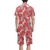 Zebra abstract red background Men's V-Neck Short Pajama Set