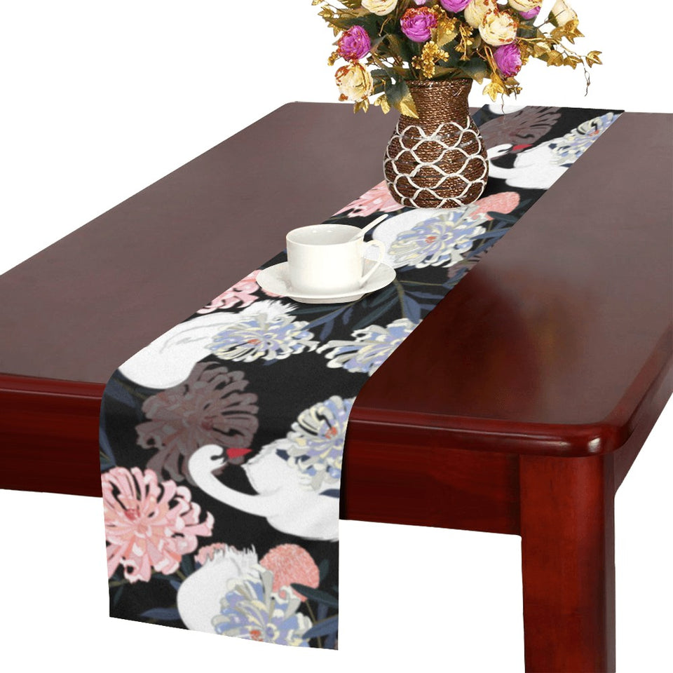 white swan blooming flower pattern Table Runner
