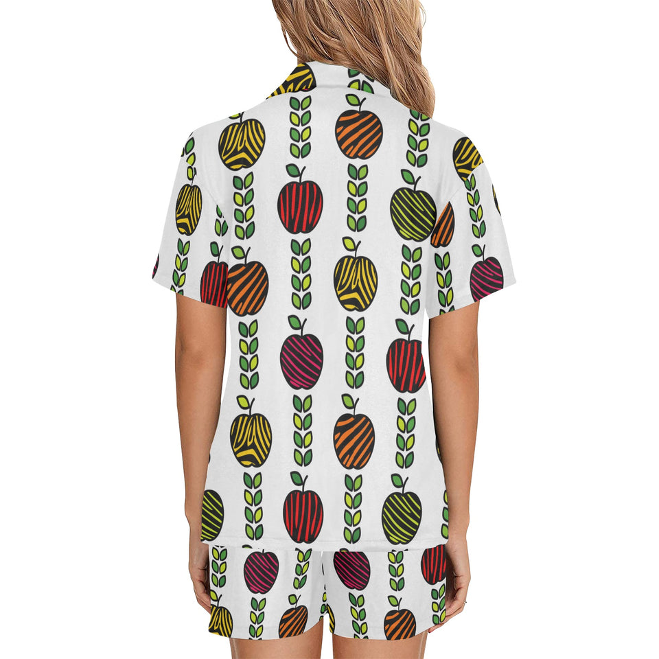 colorful apples leave zebra stripe Women's V-Neck Short Pajama Set