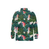 Parrot Palm tree leaves flower hibiscus pattern Men's Long Sleeve Polo Shirt