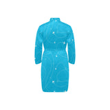 Airplane destinations blue background Men's Long Sleeve Belted Night Robe