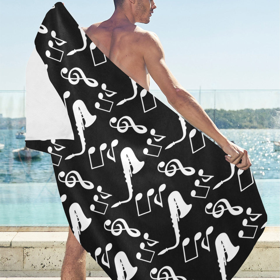 Saxophone music notes treble clef black white them Beach Towel