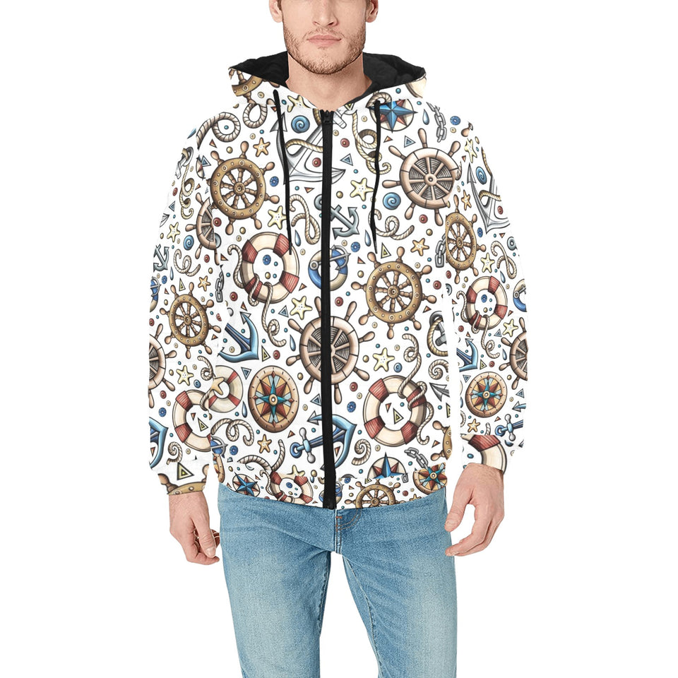 Cute nautical steering wheel anchor pattern Men's Padded Hooded Jacket
