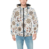 Cute nautical steering wheel anchor pattern Men's Padded Hooded Jacket