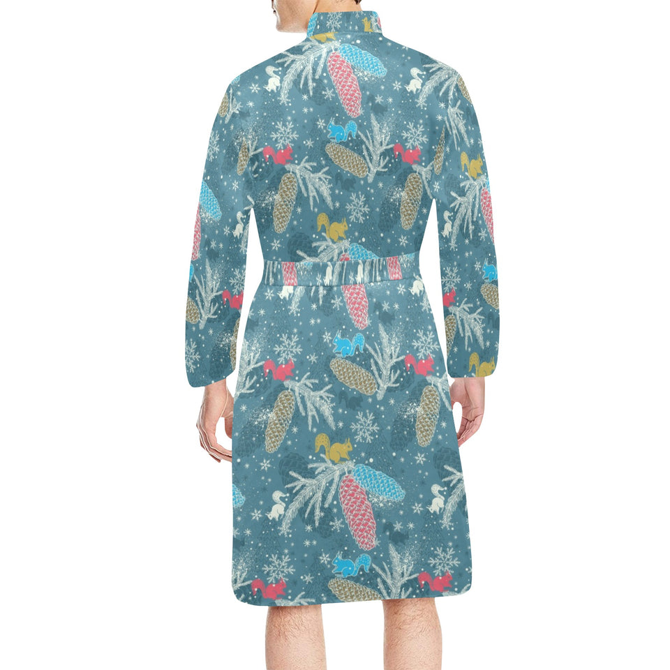 Squirrel Pattern Print Design 01 Men's Long Sleeve Belted Night Robe