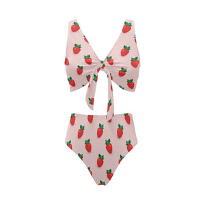 Strawberry beautiful pattern Chest Bowknot High Waisted Bikini Swimsuit
