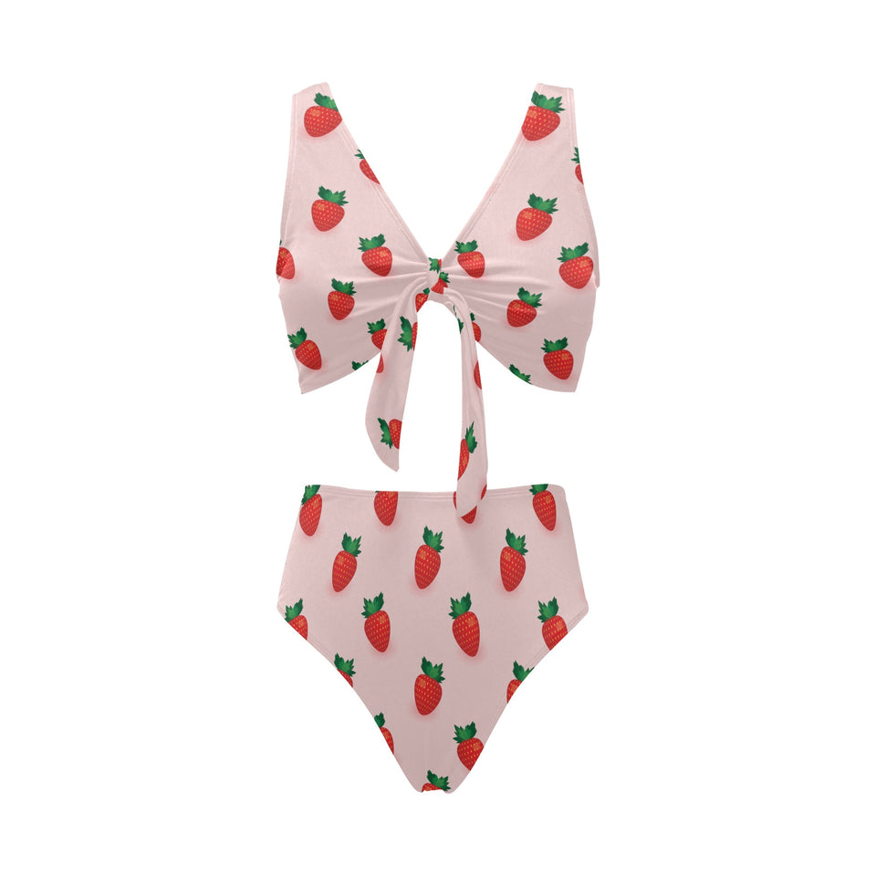 Strawberry beautiful pattern Chest Bowknot High Waisted Bikini Swimsuit