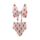 Strawberry beautiful pattern Chest Bowknot High Waisted Bikini Swimsuit