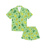 Avocado pattern green background Kids' Boys' Girls' V-Neck Short Pajama Set