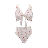 Cute Shiba Inu Dog Apple pattern Chest Bowknot High Waisted Bikini Swimsuit