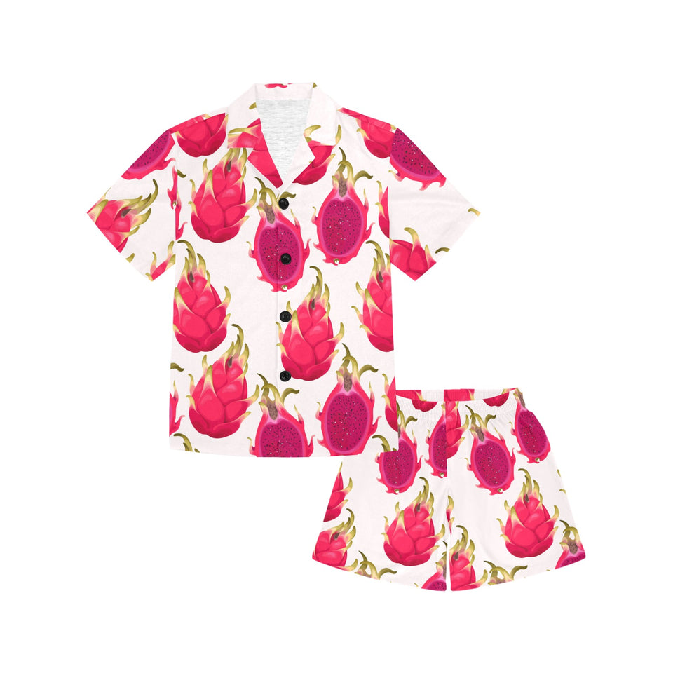 dragon fruits design pattern Kids' Boys' Girls' V-Neck Short Pajama Set