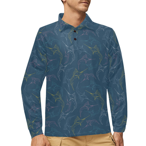 Swordfish Pattern Print Design 02 Men's Long Sleeve Polo Shirt