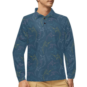 Swordfish Pattern Print Design 02 Men's Long Sleeve Polo Shirt