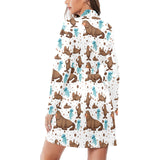 sea lion Seals jellyfish pattern Women's Long Sleeve Belted Night Robe