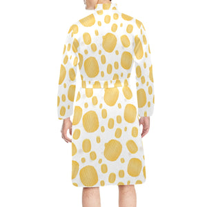Potato Chips Pattern Print Design 03 Men's Long Sleeve Belted Night Robe
