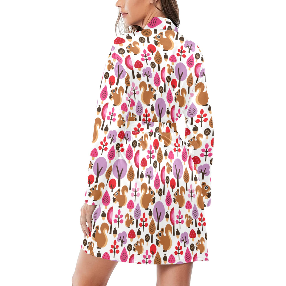 Squirrel Pattern Print Design 02 Women's Long Sleeve Belted Night Robe