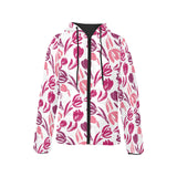 pink sketch tulip pattern Women's Padded Hooded Jacket