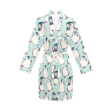 Cute Penguin pattern Women's Long Sleeve Belted Night Robe