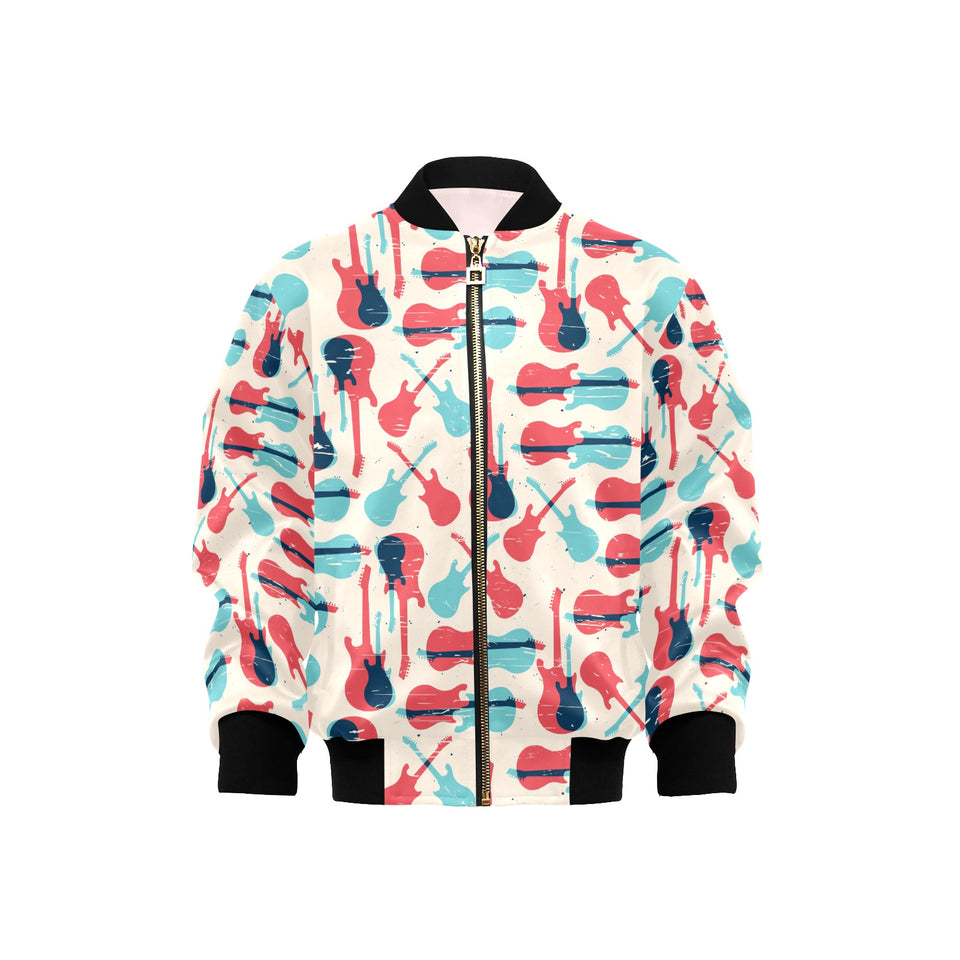 Red Blue guitar pattern Kids' Boys' Girls' Bomber Jacket