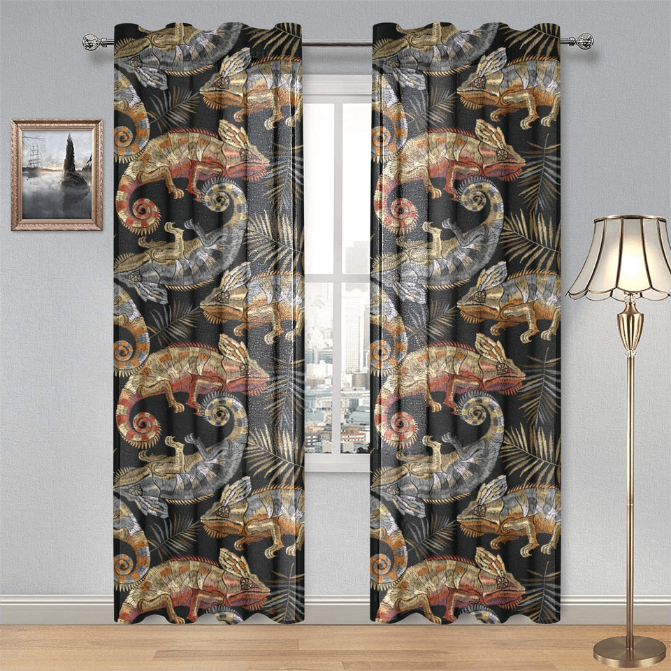 Chameleon lizard tropical leaves palm tree Gauze Curtain