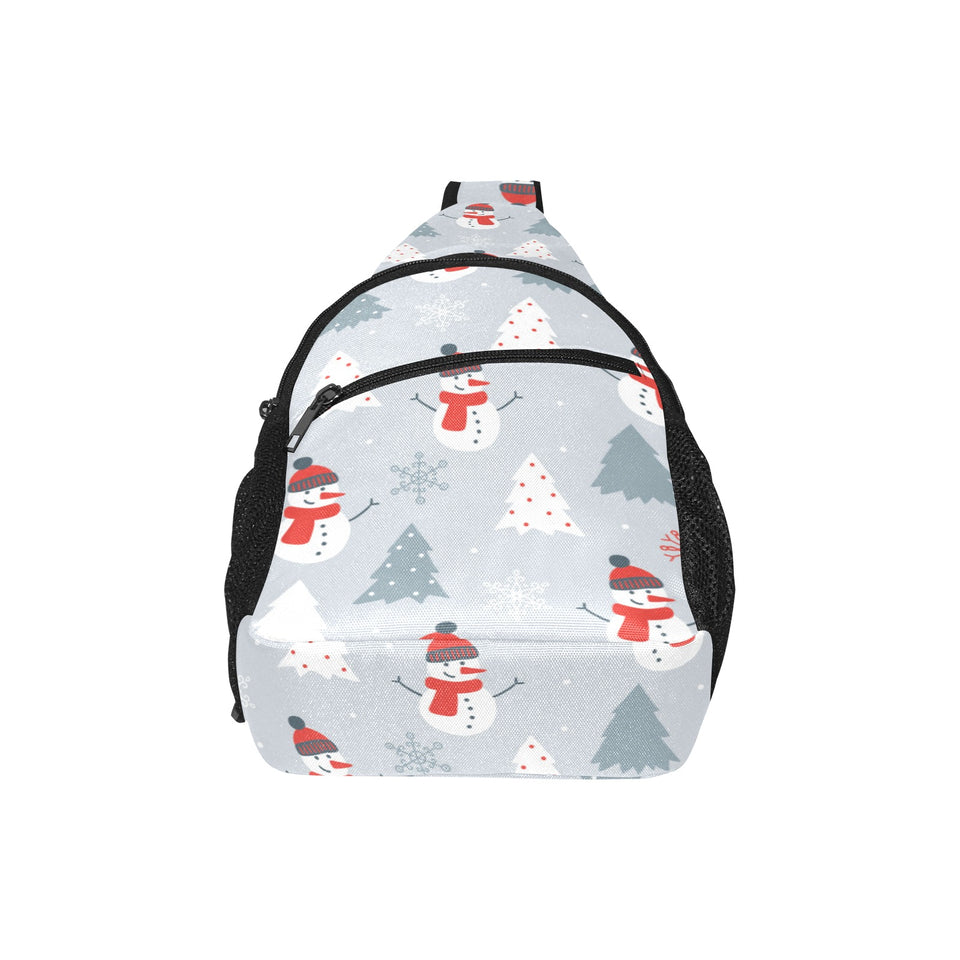 Snowman christmas tree snow gray background All Over Print Chest Bag