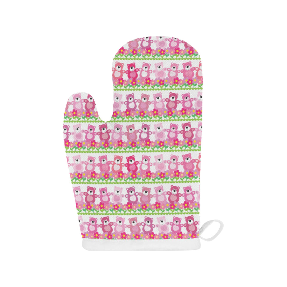 Teddy Bear Pattern Print Design 04 Heat Resistant Oven Mitts