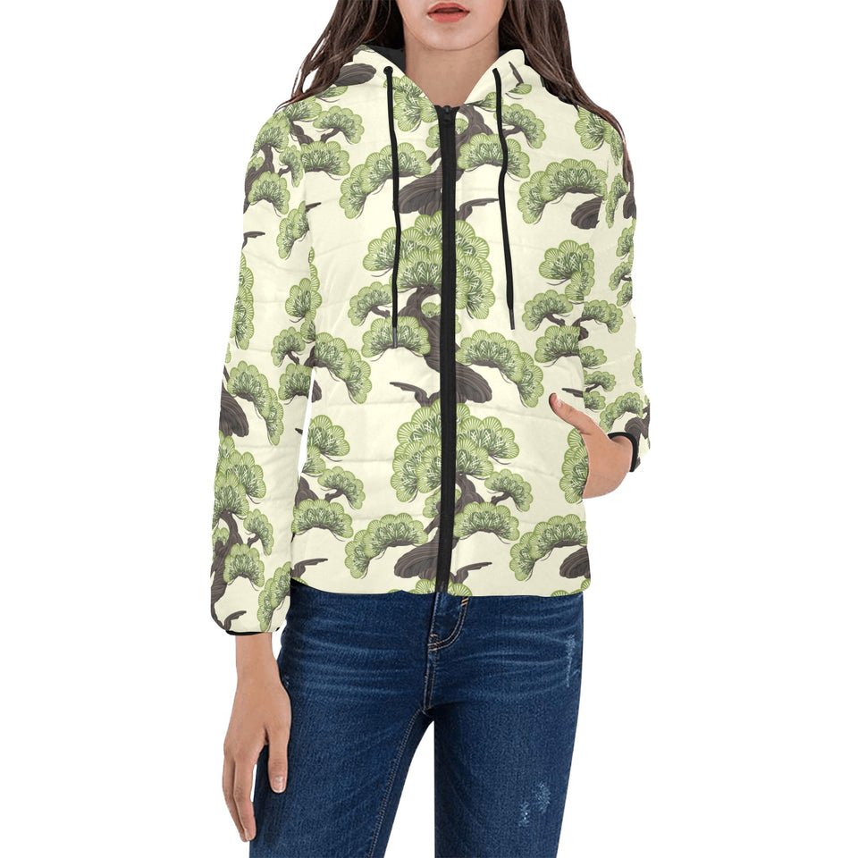 Bonsai pattern Women's Padded Hooded Jacket