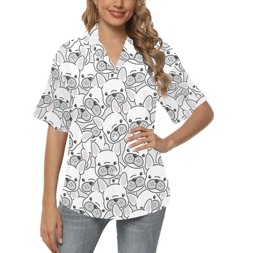 Cute french bulldog head pattern Women's All Over Print Hawaiian Shirt