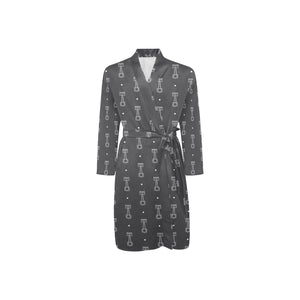 Engine Piston Black Background Pattern Design 02 Men's Long Sleeve Belted Night Robe