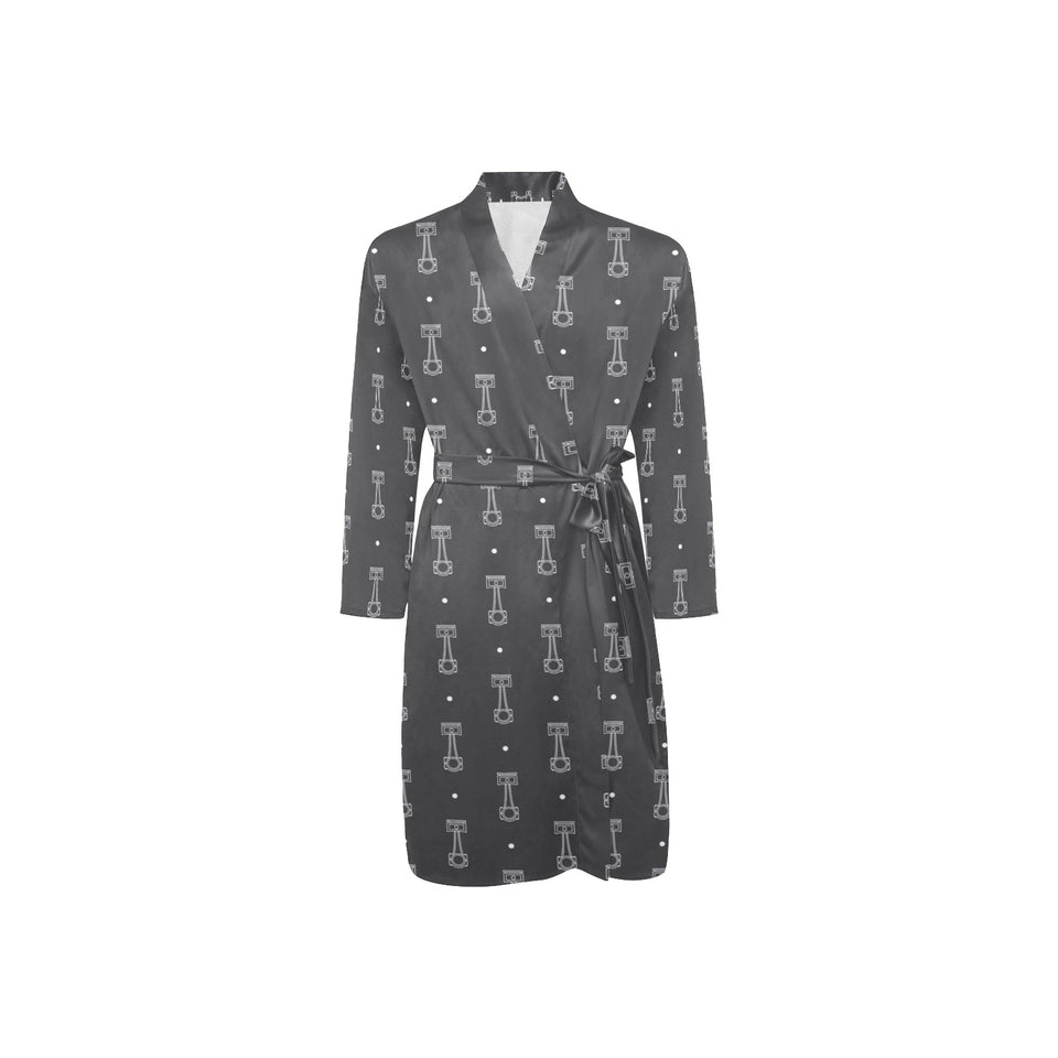 Engine Piston Black Background Pattern Design 02 Men's Long Sleeve Belted Night Robe