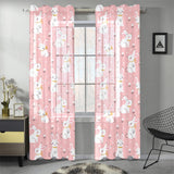 Cute white rabbit flower pink background Gauze Curtain
