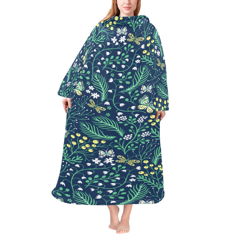 butterfly leaves pattern Blanket Robe with Sleeves