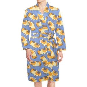 Guinea Pig Pattern Print Design 02 Men's Long Sleeve Belted Night Robe