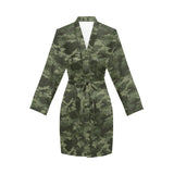 Digital Green camouflage pattern Women's Long Sleeve Belted Night Robe