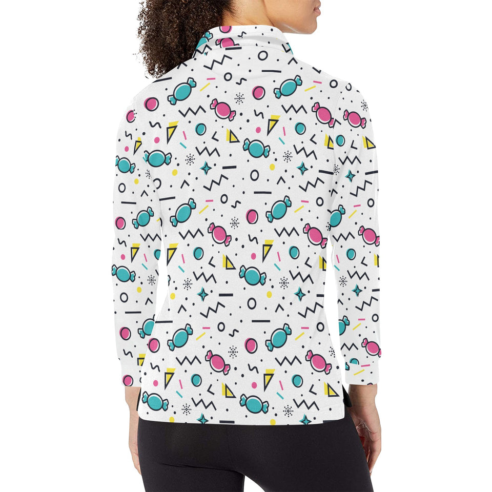 Candy design pattern Women's Long Sleeve Polo Shirt