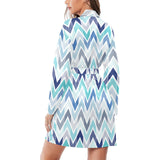 zigzag chevron blue pattern Women's Long Sleeve Belted Night Robe