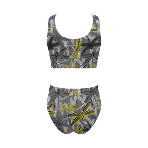 Hand drawn dragonfly pattern Chest Bowknot High Waisted Bikini Swimsuit