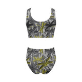 Hand drawn dragonfly pattern Chest Bowknot High Waisted Bikini Swimsuit