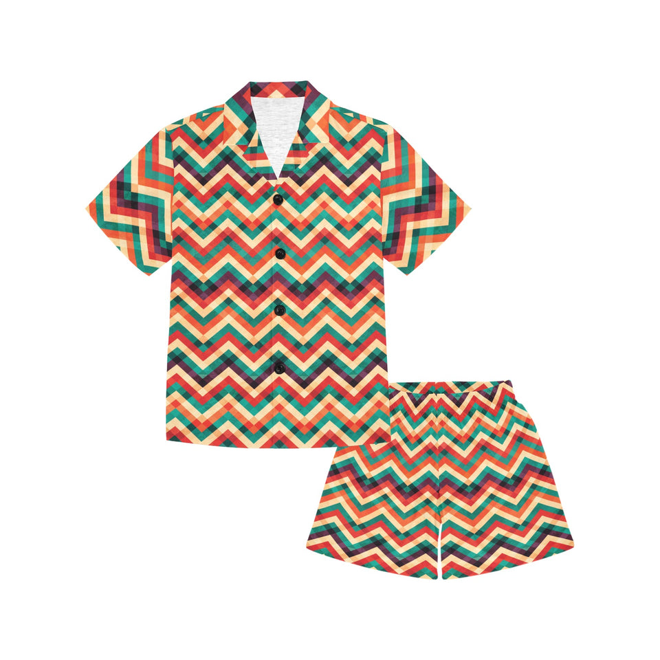 zigzag  chevron colorful pattern Kids' Boys' Girls' V-Neck Short Pajama Set