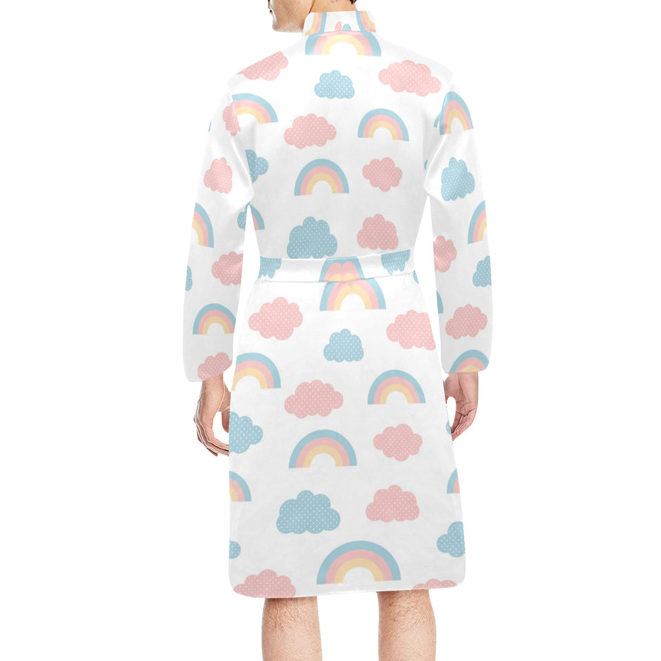 Cute rainbow clound pattern Men's Long Sleeve Belted Night Robe
