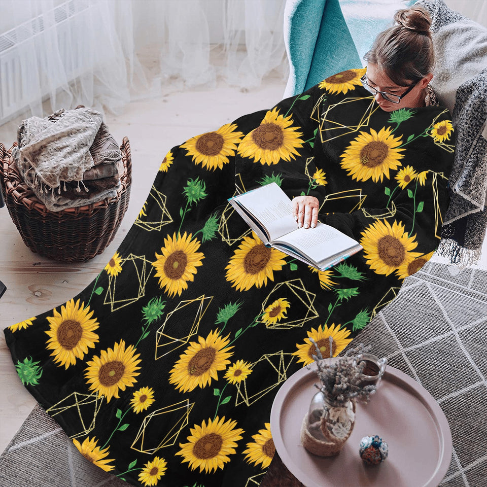 sunflower golden polygonal shapes Blanket Robe with Sleeves