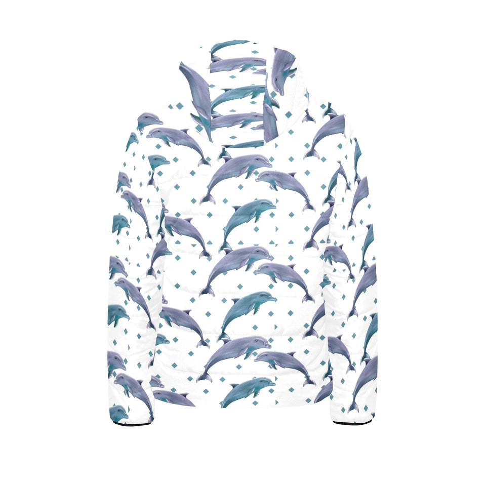 Dolphins pattern dotted background Kids' Boys' Girls' Padded Hooded Jacket